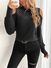 Lace Detail Mock Neck Cold Shoulder T-Shirt OutfitFlow